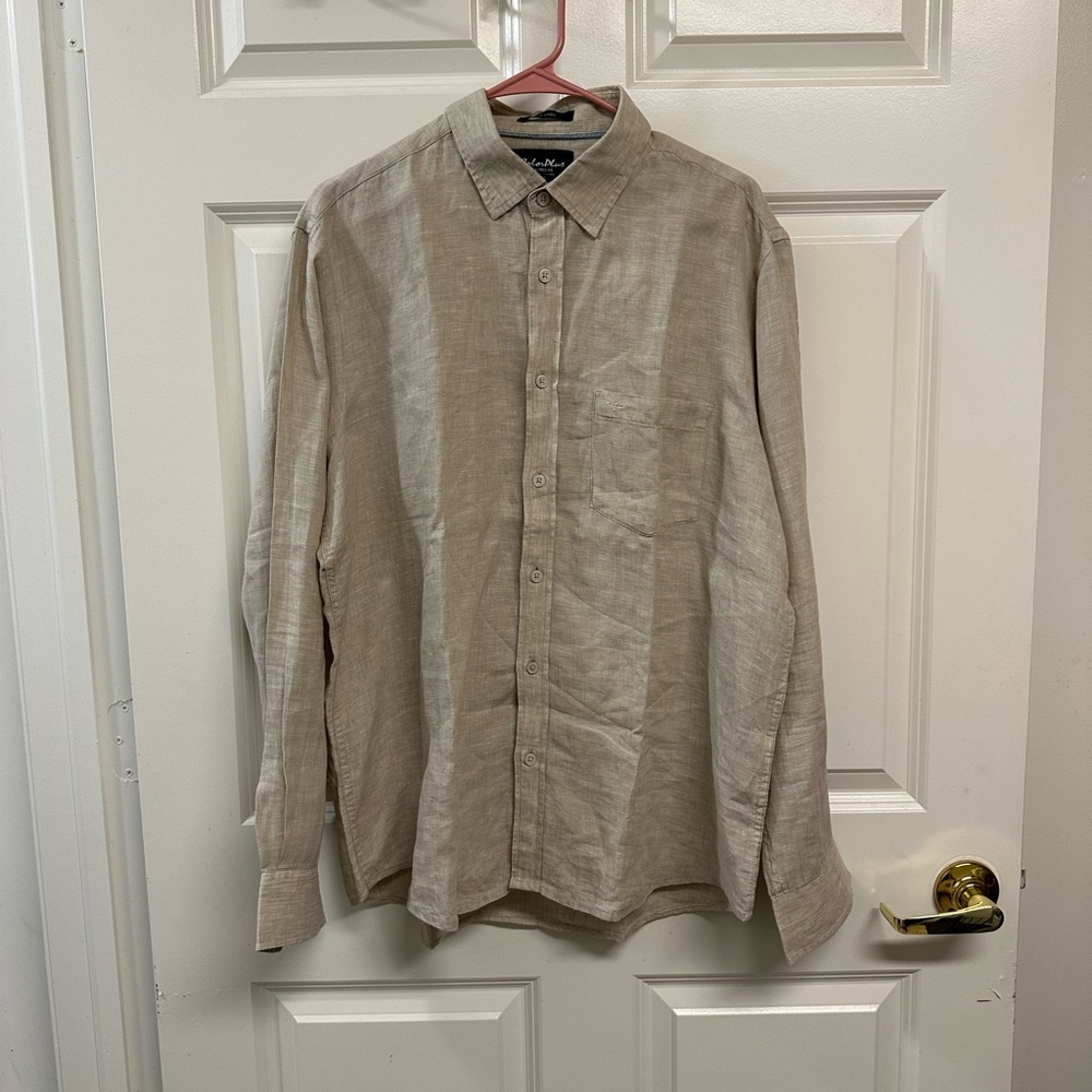 Colorplus 100% Linen Men's Beige Tailored Fit Casual Button Down Shirt Size L